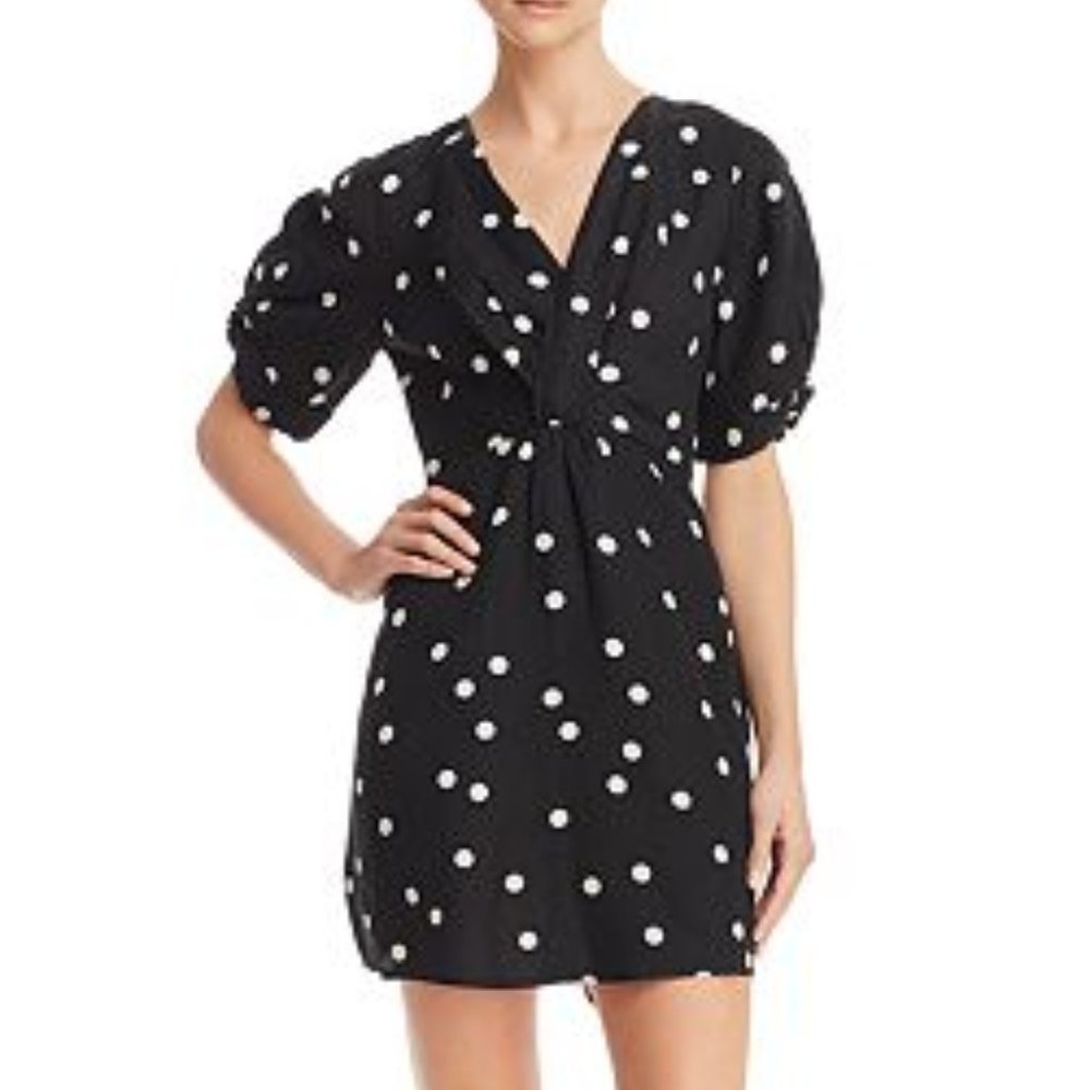 AQUA Twist-Front Polka Dot Dress (S)